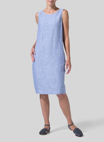 Light Denim Linen Sleeveless Mid-Length Dress