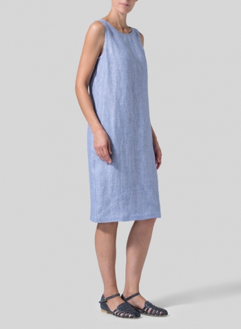 Light Denim Linen Sleeveless Mid-Length Dress