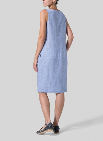 Light Denim Linen Sleeveless Mid-Length Dress
