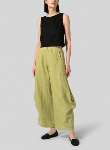 Black Linen Sleeveless Short Tank