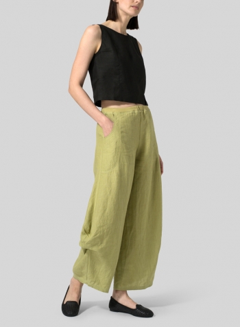 Black Linen Sleeveless Short Tank