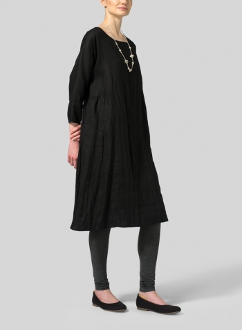 Black Linen A-Line Round Neck Dress Set