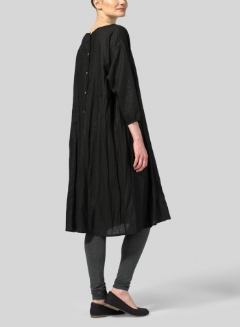 Black Linen A-Line Round Neck Dress Set