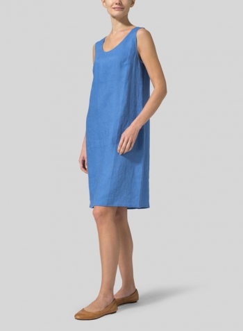 Sky Blue Linen Sleeveless Slip-on Dress