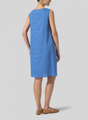 Sky Blue Linen Sleeveless Slip-on Dress