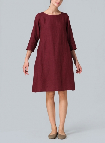 Red Linen Mid-Length Dress