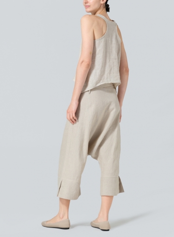 Oat Linen Tie Waist Cropped Loose Pants