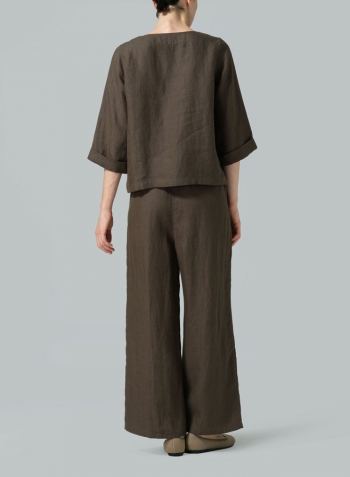 Linen Wide Sleeves V-Neckline Blouse Set