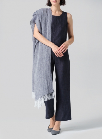 Linen Hand-crafted Two Tone Blue Long Scarf Set