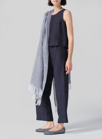 Linen Hand-crafted Two Tone Blue Long Scarf Set