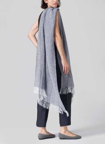 Linen Hand-crafted Two Tone Blue Long Scarf Set