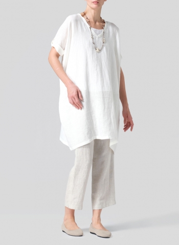 Soft White Linen Wide A-line Tunic Set