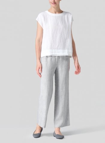 White Linen Boxy Cap Sleeves Cropped Top