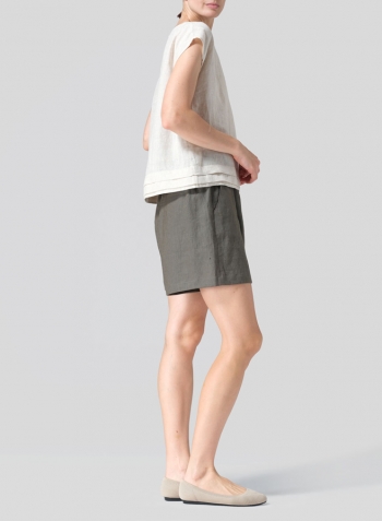 Oat Linen Boxy Cap Sleeves Cropped Top Set