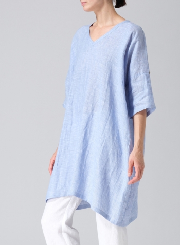Cornflower Blue Linen Wide A-line Tunic