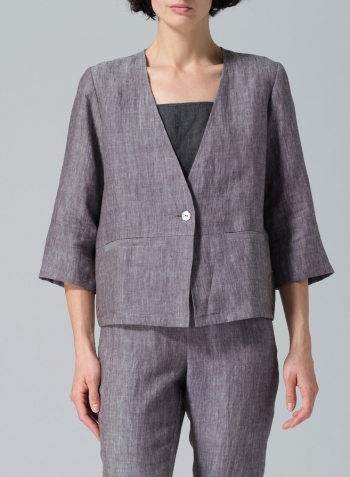 Two Tone Brown Linen Classic Single-Button Jacket Set