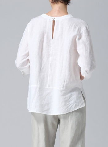 White Linen Back Keyhole Blouse