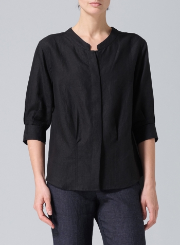 Black Linen Back Keyhole Blouse