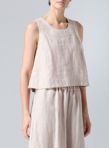 Twill Light Beige Linen Sleeveless Vest Top