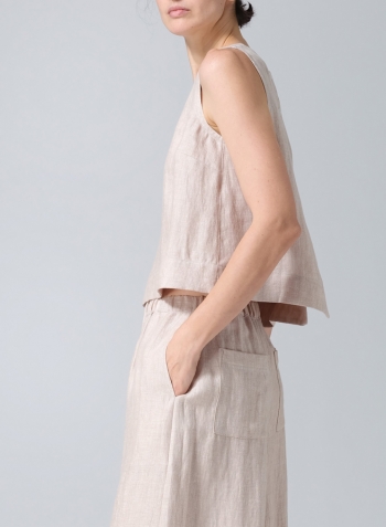 Twill Light Beige Linen Sleeveless Vest Top