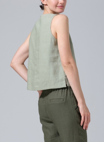 Moss Green Linen Nice Fit Sleeveless Tank Top