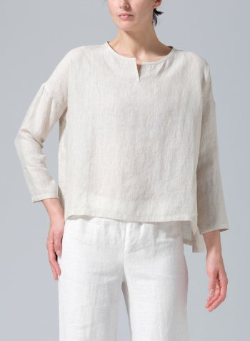 Oat Linen V-neck Boxy Top