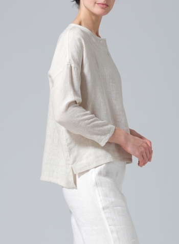 Oat Linen V-neck Boxy Top