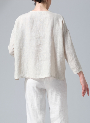 Oat Linen V-neck Boxy Top