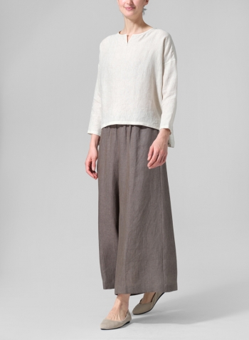 Oat Linen V-neck Boxy Top Set