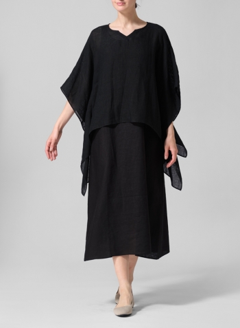 Black Linen Batwing Sleeve Top with Long Dress