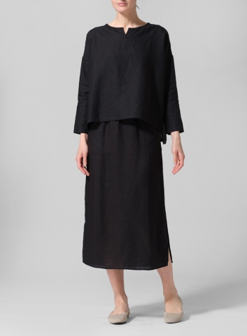 Black Linen V-neck Boxy Top