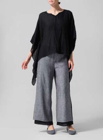 Black Linen Batwing Sleeve Top Set