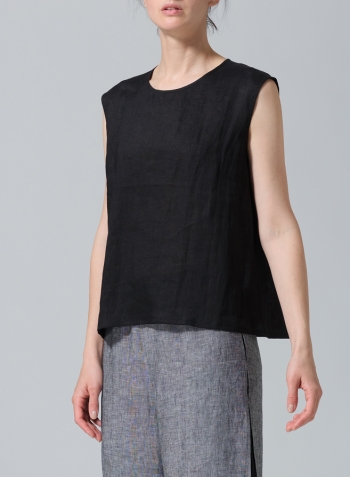 Black Linen A-Line French Sleeve Blouse