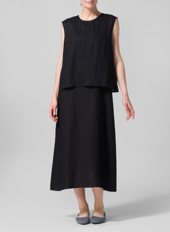 Black Linen A-Line French Sleeve Blouse Set