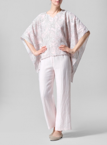 Pink Paisley Waves Linen Batwing Sleeve Top