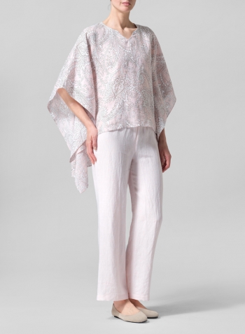Pink Paisley Waves Linen Batwing Sleeve Top