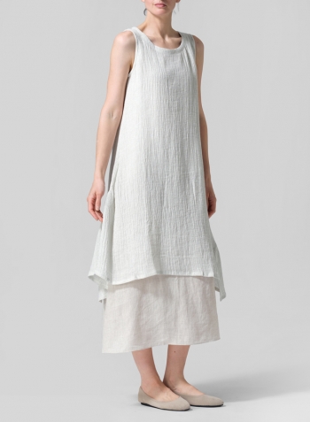 Gauze Gray White Crinkle Linen Long Vest