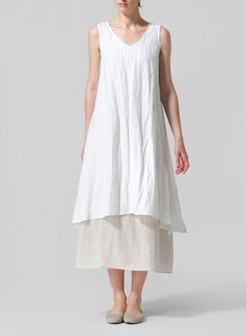 Creamy White Linen Sleeveless Crumple Effect Long Blouse Set