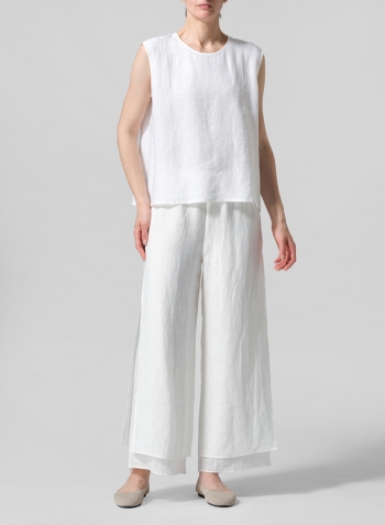 Creamy White Linen A-Line French Sleeve Blouse