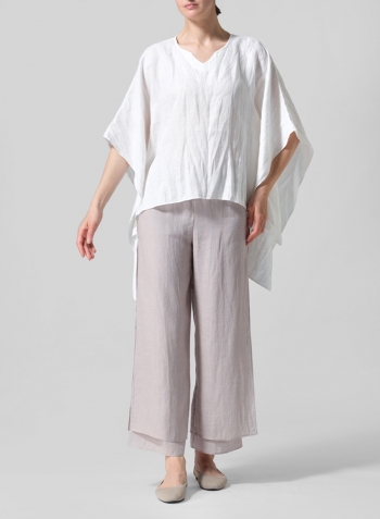 Cream White Linen Batwing Sleeve Top