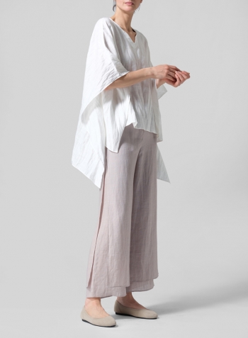 Cream White Linen Batwing Sleeve Top