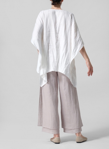 Cream White Linen Batwing Sleeve Top