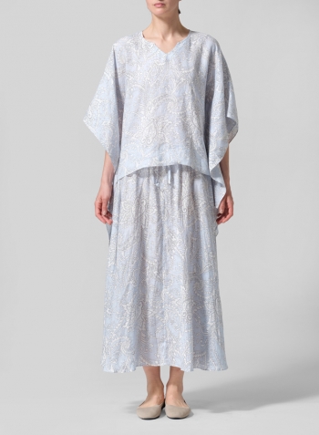 Blue Paisley Waves Linen Batwing Sleeve Top
