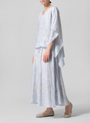 Blue Paisley Waves Linen Batwing Sleeve Top