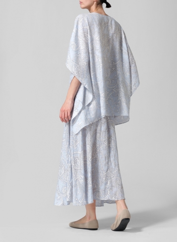 Blue Paisley Waves Linen Batwing Sleeve Top
