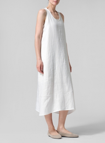Off White Linen Dipped-Hem Maxi Dress