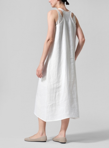 Off White Linen Dipped-Hem Maxi Dress