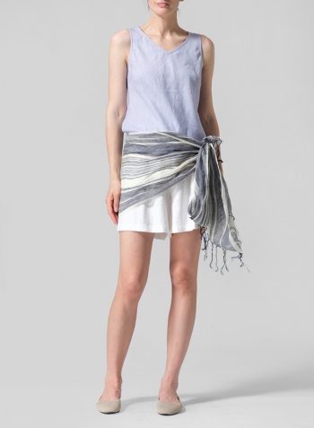 Light Sky Blue Linen V-Neck Sleeveless Bias Cut Tank Set