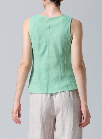 Two Tone Yellow Green Linen V-Neck Sleeveless Bias Cut Tank