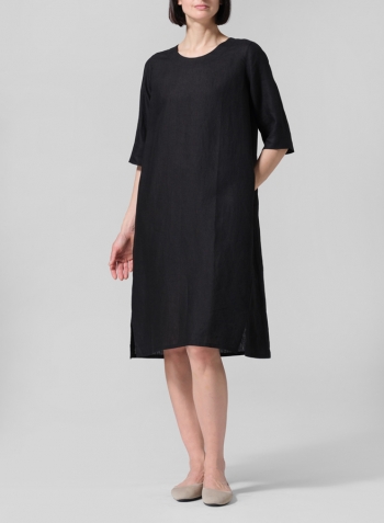 Black Linen Half Sleeve Dress